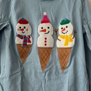Mini Boden Blue Long Sleeve with Snowman Cones Appliqués 9-10Y